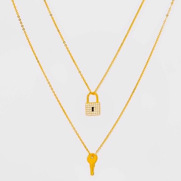 🌈2/$30 NWT BaubleBar SugarFix 14K Gold Lock and Key Layered Necklace - Picture 2 of 5